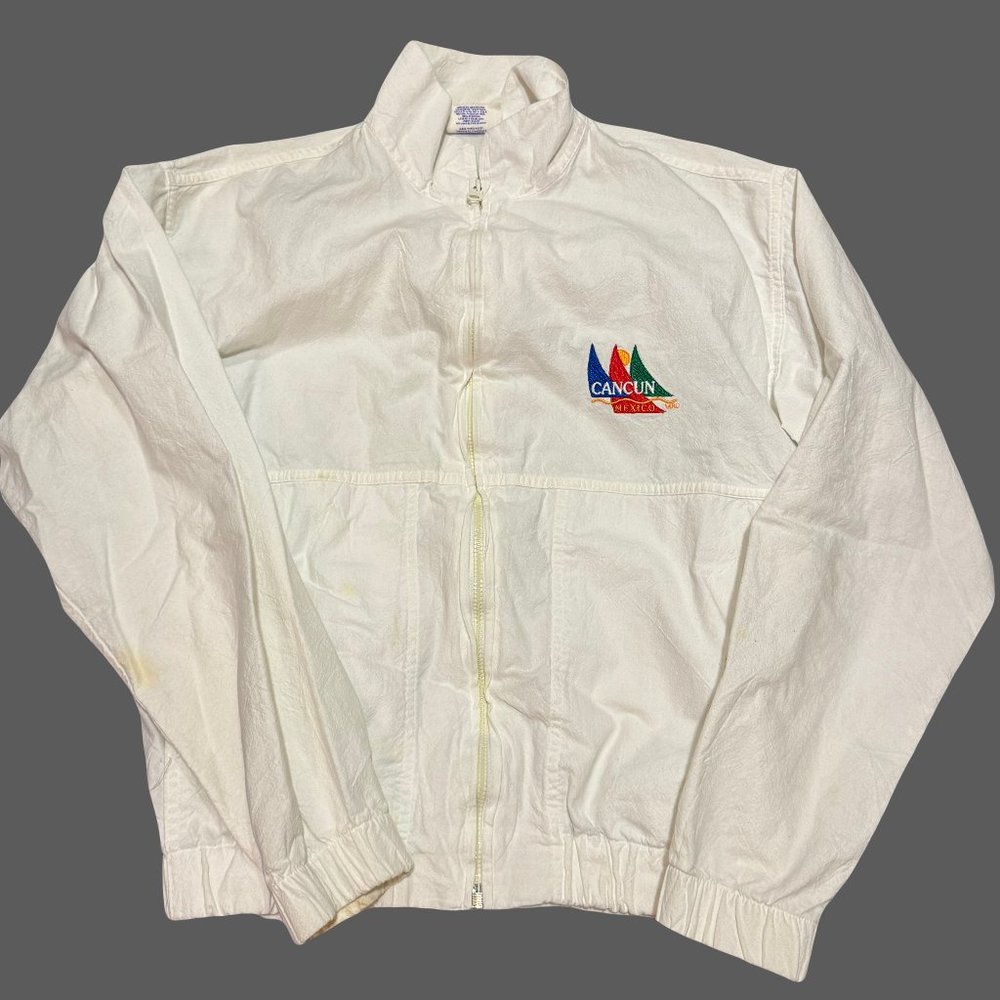 Vintage 80s Men's White Cancún, Mexico Cropped Zipper Jacket - Medium